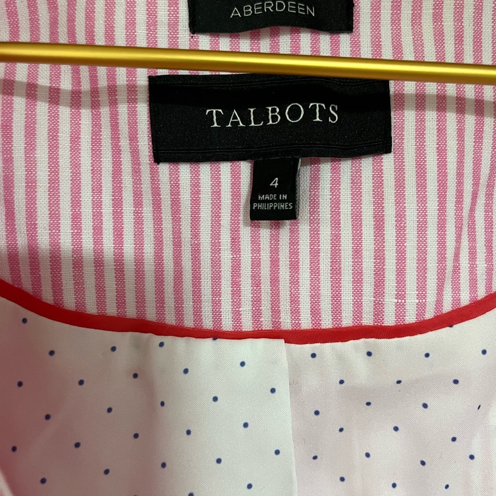 Talbots Aberdeen Linen Pink Striped Blazer Sz 4 - Picture 10 of 16
